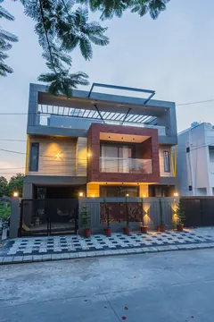 Front elevation at dusk